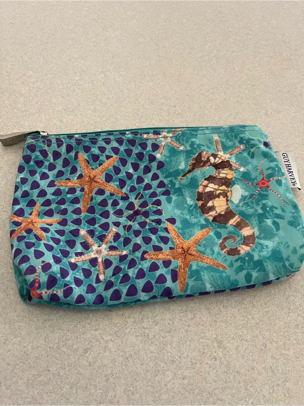 Guy Harvey Teal Seahorse Zip Pouch